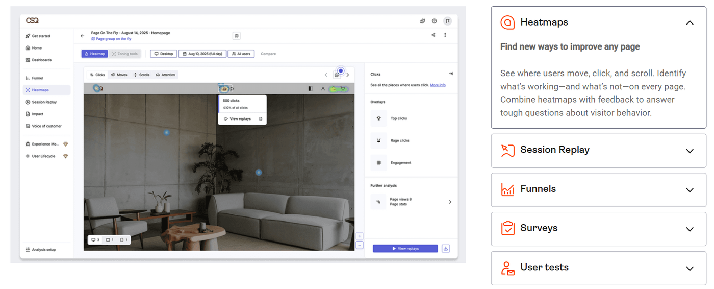 Click heatmap showing visitor attention zones on a landing page